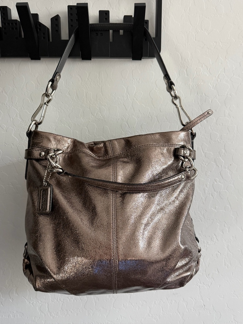 Coach Metallic Bronze Leather Shoulder Hobo